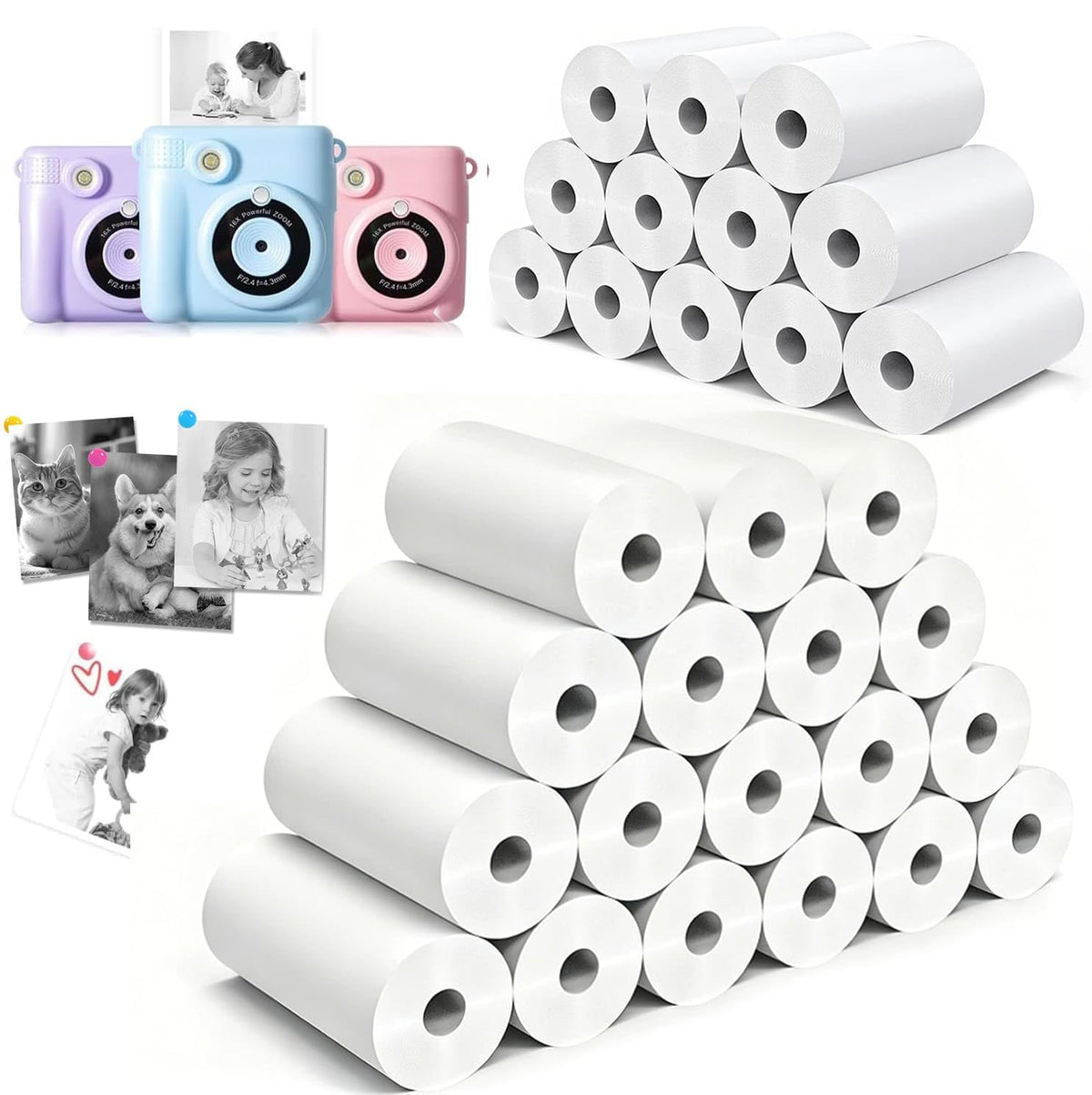 18 Rolls Kids Camera Paper Roll Refill Compatible with Most Instant Print Cameras for Kids BPA Free (2.24"x0.98" )