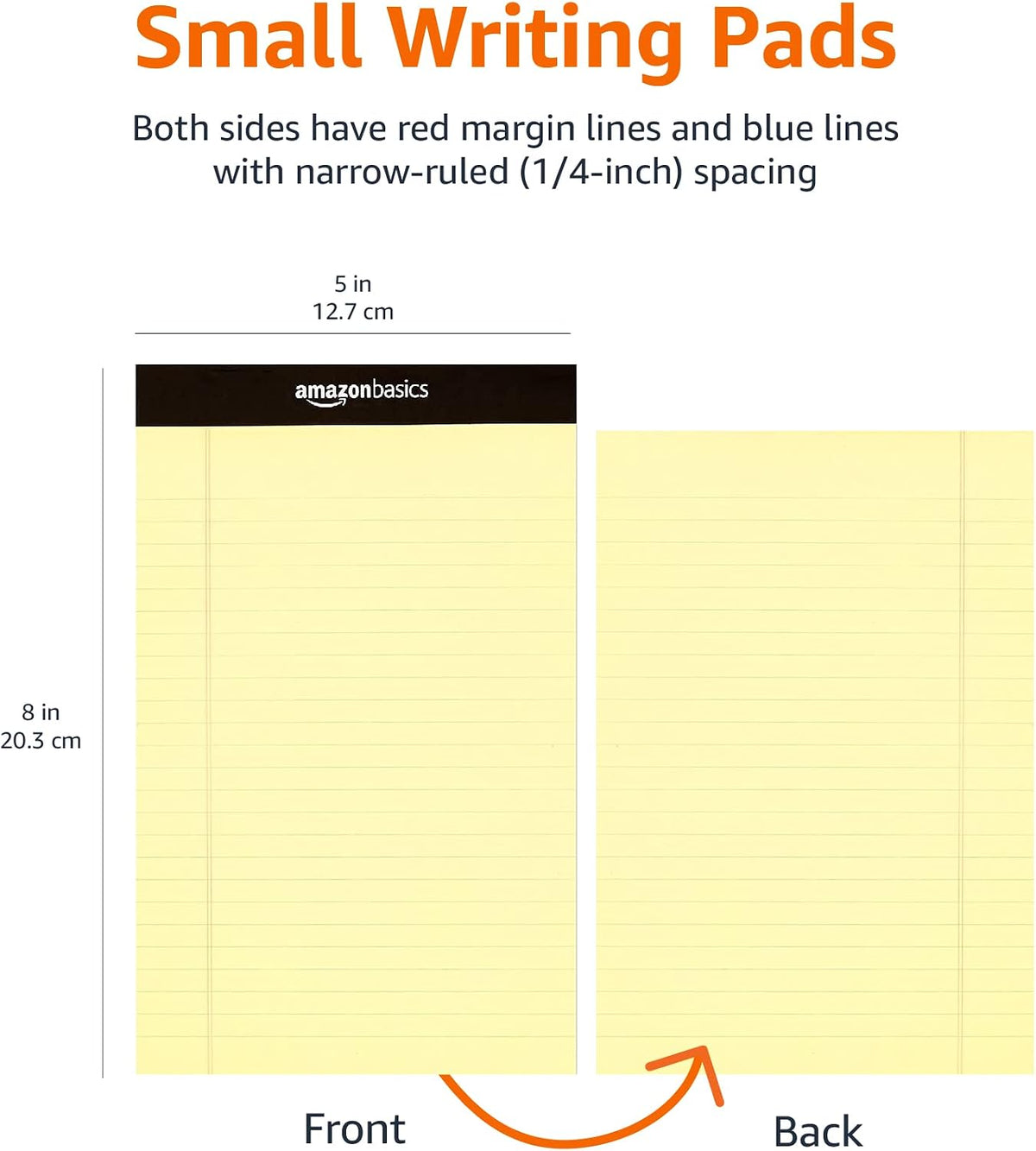 Amazon Basics 50-Sheet Narrow Ruled Lined Writing Note Pad, 5" x 8", 12-Pack, Canary, Perforated
