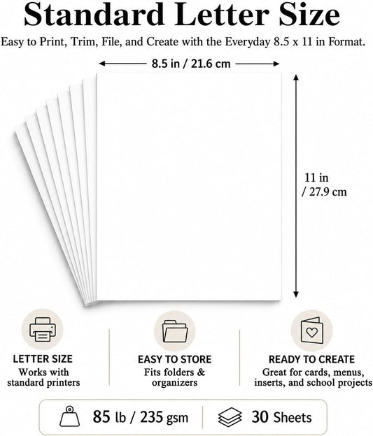 White Cardstock Paper, Card Stock Paper 8.5 x 11, 30 Sheets_85 lb