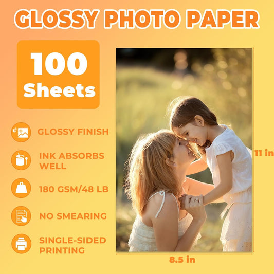 HTVRONT Glossy Photo Paper for Printer 8.5 x 11, 100 Sheets