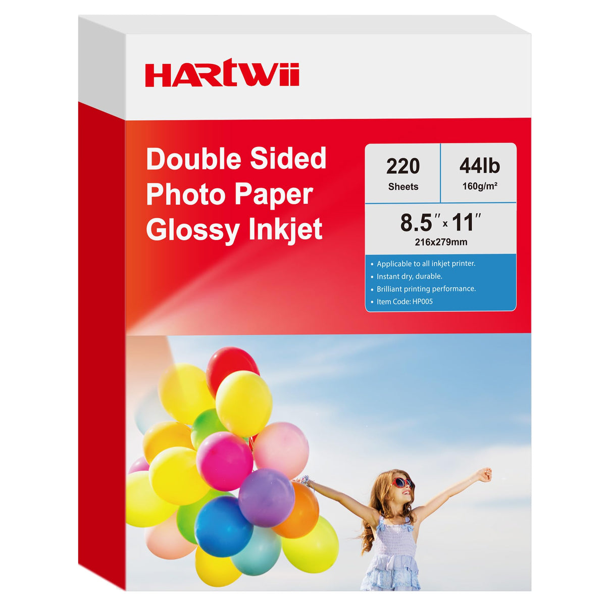 220 Pack Double Sided Photo Paper Glossy Inkjet 8.5x11 32lb 120gsm A4 Letter Size for All Dye Ink Printers for Custom Chip Bag Party Favors, Brochure Paper, Flyers Paper