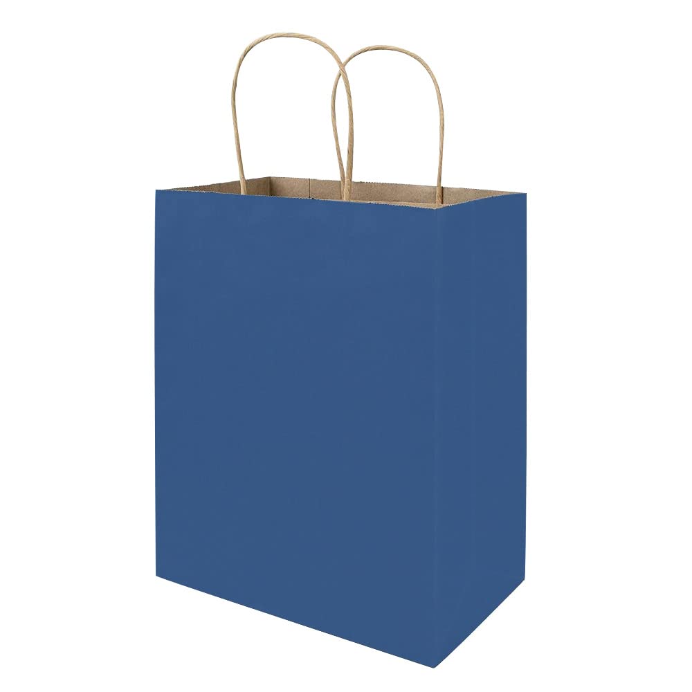 bagmad 50 Pack 8x4.75x10 Inch Medium Green Gift Paper Bags with Handles Bulk, Kraft Bags, Craft Grocery Shopping Retail Party Favors Wedding Business Sacks (Dark Green, 50pcs)