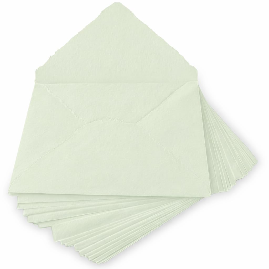 Wanderings Handmade Cream/Ivory Deckle Edge Envelope - Medium Size 5.25" x 7.25" Package of 25 - for Save the Dates, Wedding Invitations, Calligraphy, Letterpress - 150 GSM