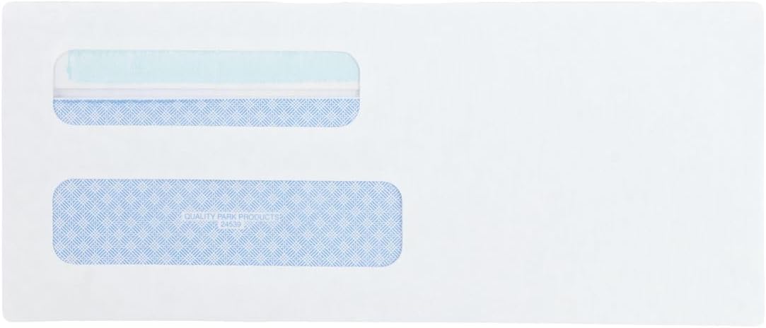 Quality Park #8 5/8 Security Envelopes, Double Window, Self Seal Envelopes for Invoices/Statements, 3-5/8" x 8-5/8", 24 lb White, 500/Box (QUA24539)