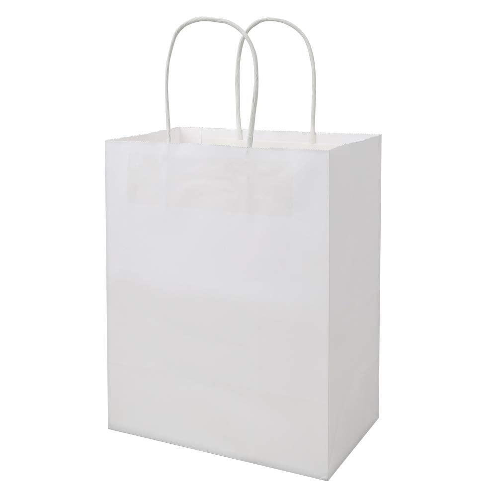 bagmad 50 Pack 8x4.75x10 Inch Medium Green Gift Paper Bags with Handles Bulk, Kraft Bags, Craft Grocery Shopping Retail Party Favors Wedding Business Sacks (Dark Green, 50pcs)