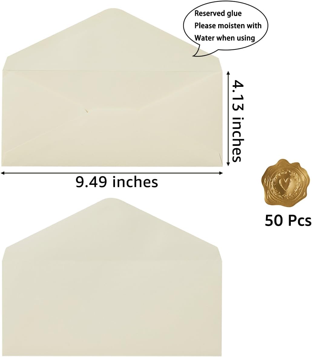 50 Count Cream Color #10 Business Envelope with Stickers, 4.13x9.49 Inches