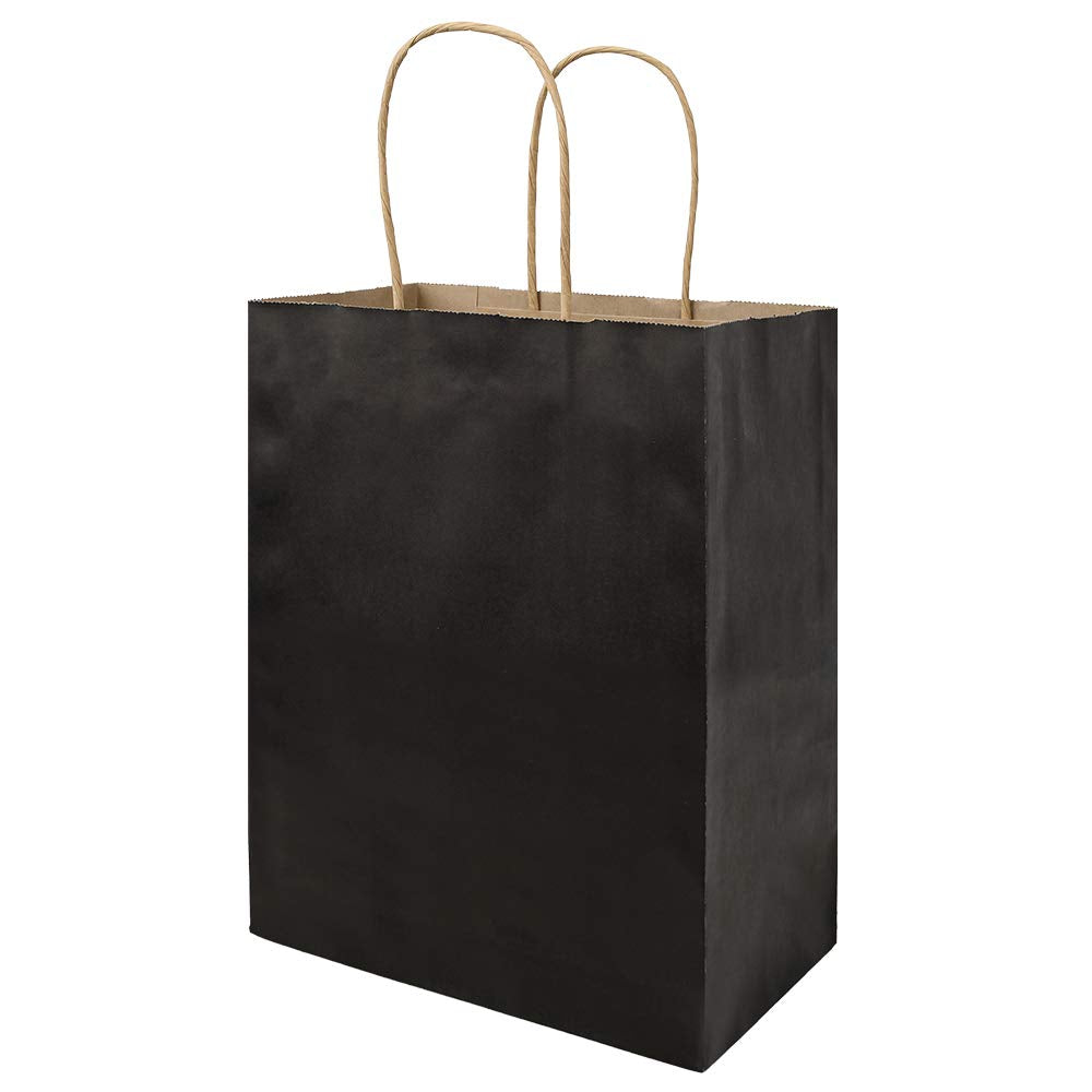 bagmad 50 Pack 8x4.75x10 Inch Medium Green Gift Paper Bags with Handles Bulk, Kraft Bags, Craft Grocery Shopping Retail Party Favors Wedding Business Sacks (Dark Green, 50pcs)
