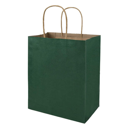 bagmad 50 Pack 8x4.75x10 Inch Medium Green Gift Paper Bags with Handles Bulk, Kraft Bags, Craft Grocery Shopping Retail Party Favors Wedding Business Sacks (Dark Green, 50pcs)