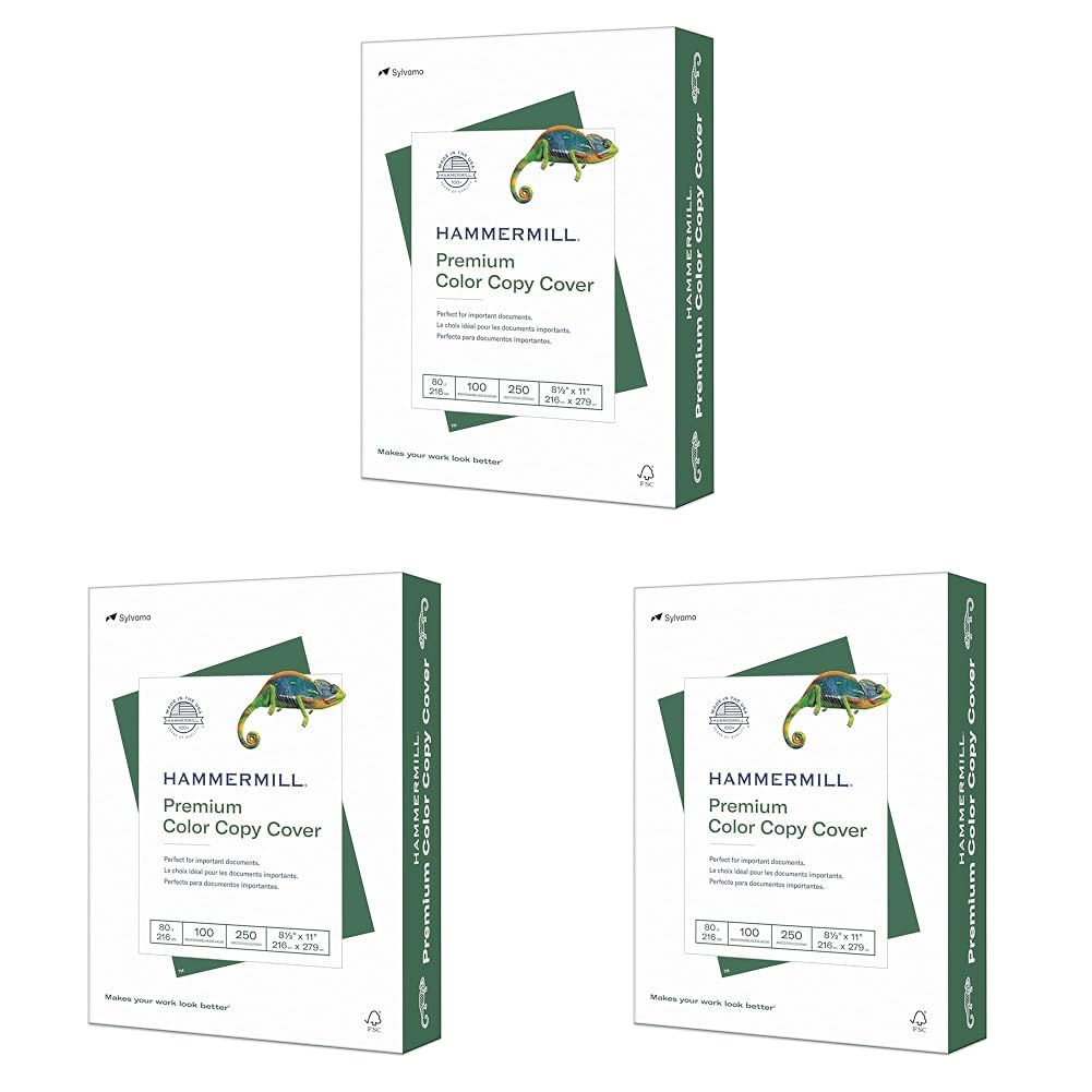Hammermill Cardstock, Premium Color Copy, 80 lb, 8.5 x 11 - 1 Pack (250 Sheets) - 100 Bright, Made in the USA Card Stock, 120023R, White
