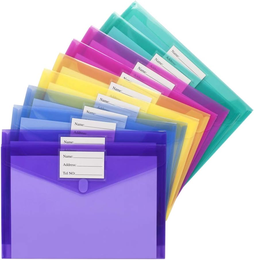 Sooez 10 Pack File Folders, Clear Poly Envelopes Plastic Folders A4 Pouch