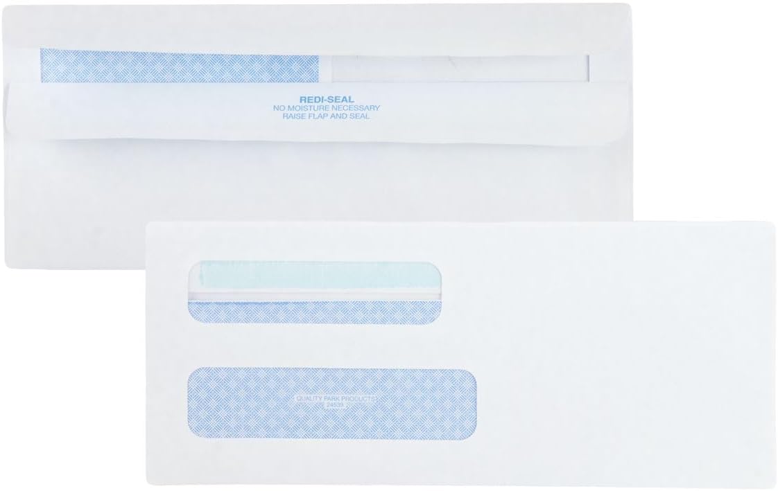 Quality Park #8 5/8 Security Envelopes, Double Window, Self Seal Envelopes for Invoices/Statements, 3-5/8" x 8-5/8", 24 lb White, 500/Box (QUA24539)