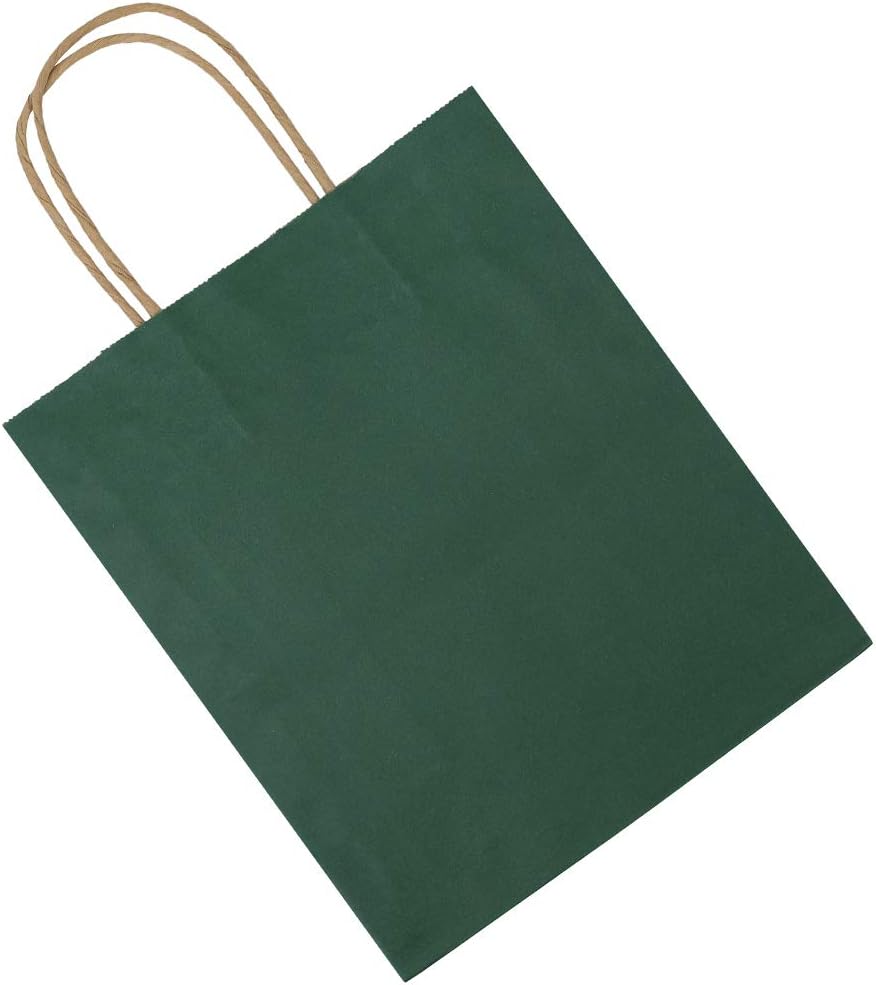 bagmad 50 Pack 8x4.75x10 Inch Medium Green Gift Paper Bags with Handles Bulk, Kraft Bags, Craft Grocery Shopping Retail Party Favors Wedding Business Sacks (Dark Green, 50pcs)