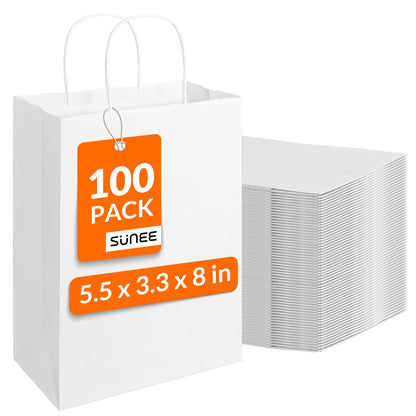 SUNEE Gift Bags with Handles 5.5x3.3x8, 100 Pcs Small Paper Gift Bags Bulk, 6 Pastel Color for Wedding, Birthday, Party Supplies and Celebrations