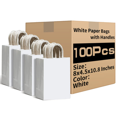 RACETOP 100 Pack Brown Kraft Gift Paper Bags with Handles 8x4.5x10.8 in