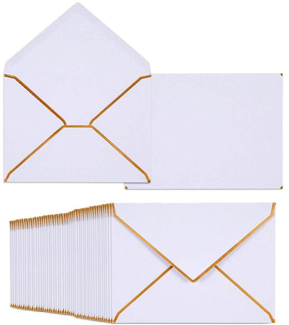 50 Pack A4 Envelopes Navy Blue 4x6 with Gold Border, 4.25x6.25