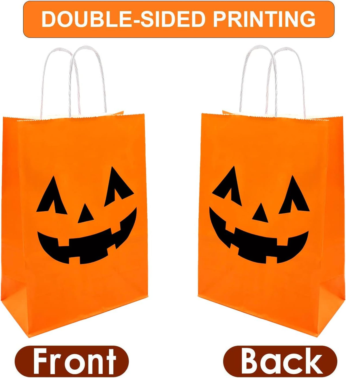 36 Pieces Halloween Pumpkin Gift Bags Trick or Treat Kraft Paper Candy Goodie Bags with Handle for Halloween Party Favors Supplies