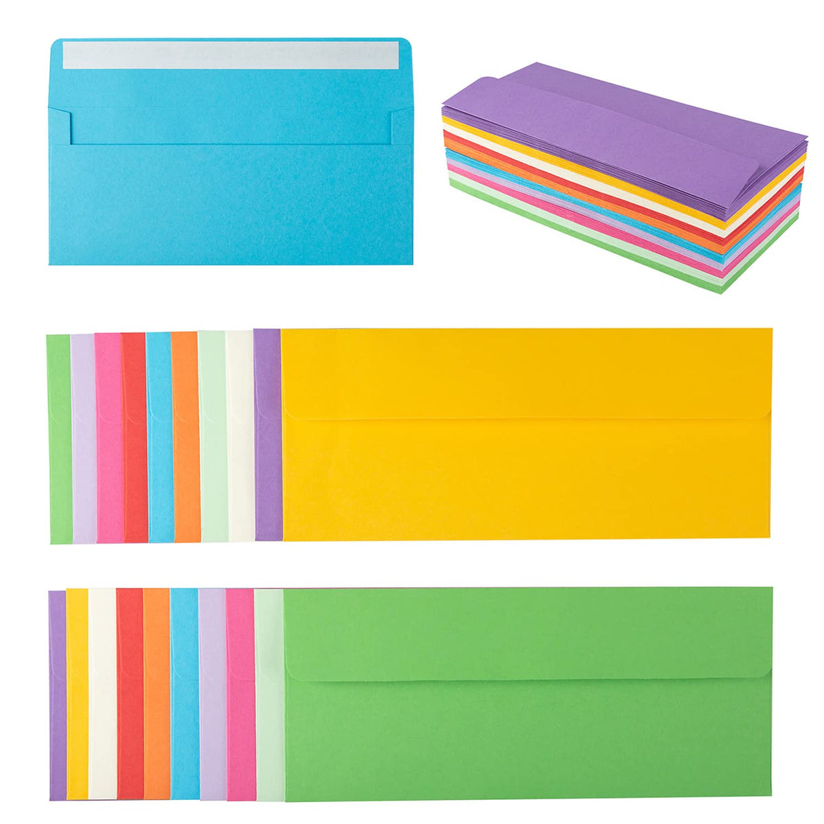 50 Pack Colorful #10 Business Envelopes Self Seal Letter Envelope