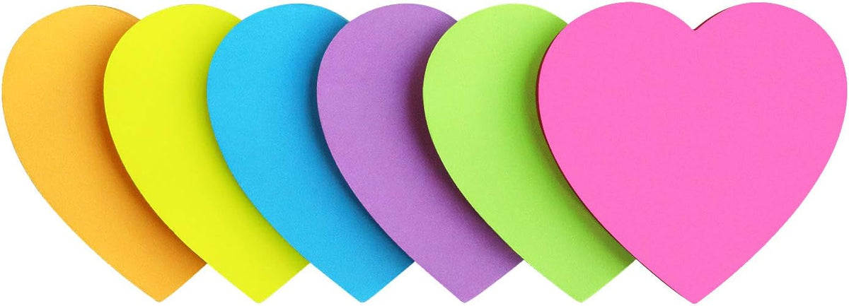 SIMONA Heart Shape Sticky Notes 6 Bright Colors, 450 Sheets