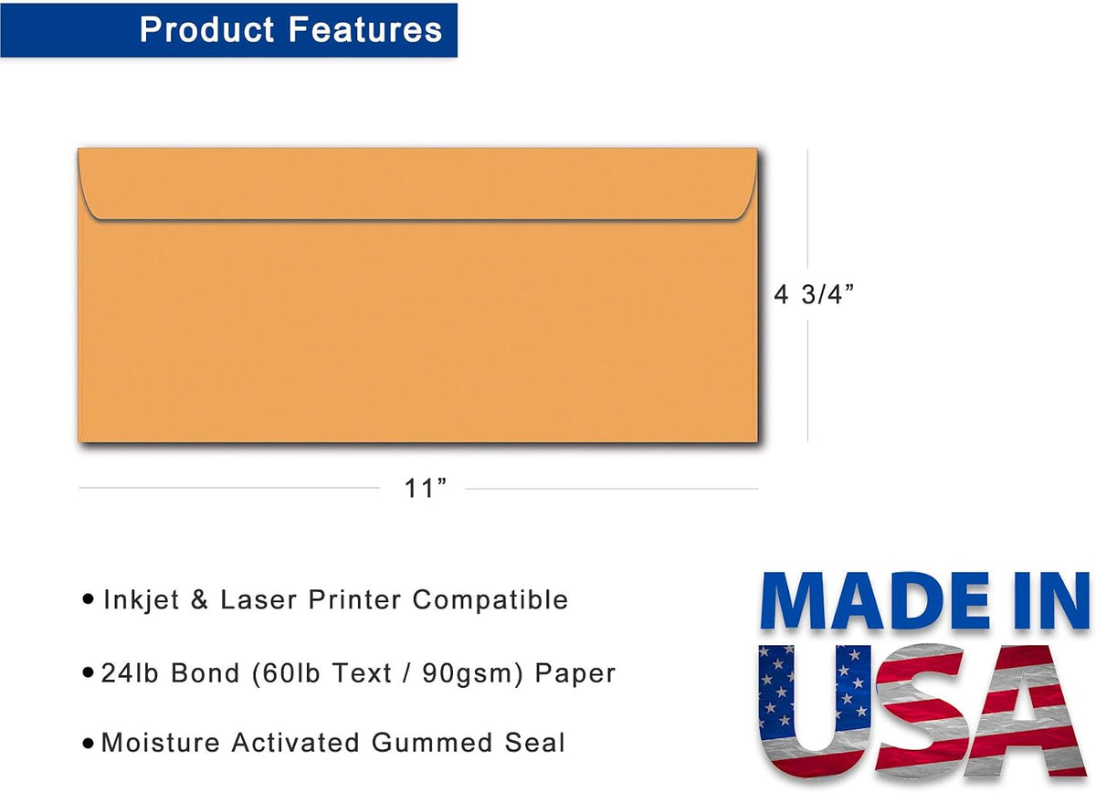 Business Envelopes #12 Size 4 3/4" x 11" - 40 Pack Golden Kraft 24lb Bond (90 GSM) Long Format Mailing Envelopes for Business Documents, Invoices & Oversized Correspondence