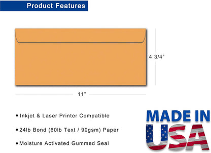 Business Envelopes #12 Size 4 3/4" x 11" - 40 Pack Golden Kraft 24lb Bond (90 GSM) Long Format Mailing Envelopes for Business Documents, Invoices & Oversized Correspondence