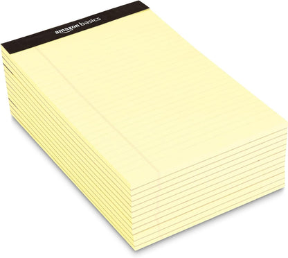Amazon Basics 50-Sheet Narrow Ruled Lined Writing Note Pad, 5" x 8", 12-Pack, Canary, Perforated