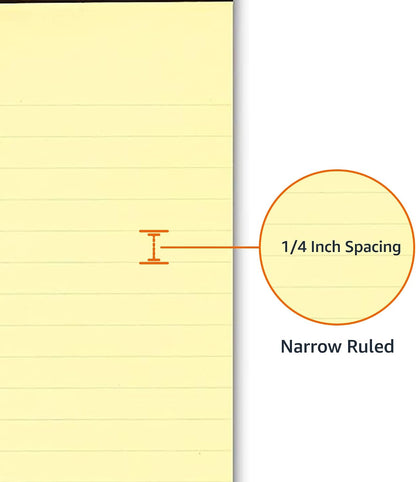 Amazon Basics 50-Sheet Narrow Ruled Lined Writing Note Pad, 5" x 8", 12-Pack, Canary, Perforated