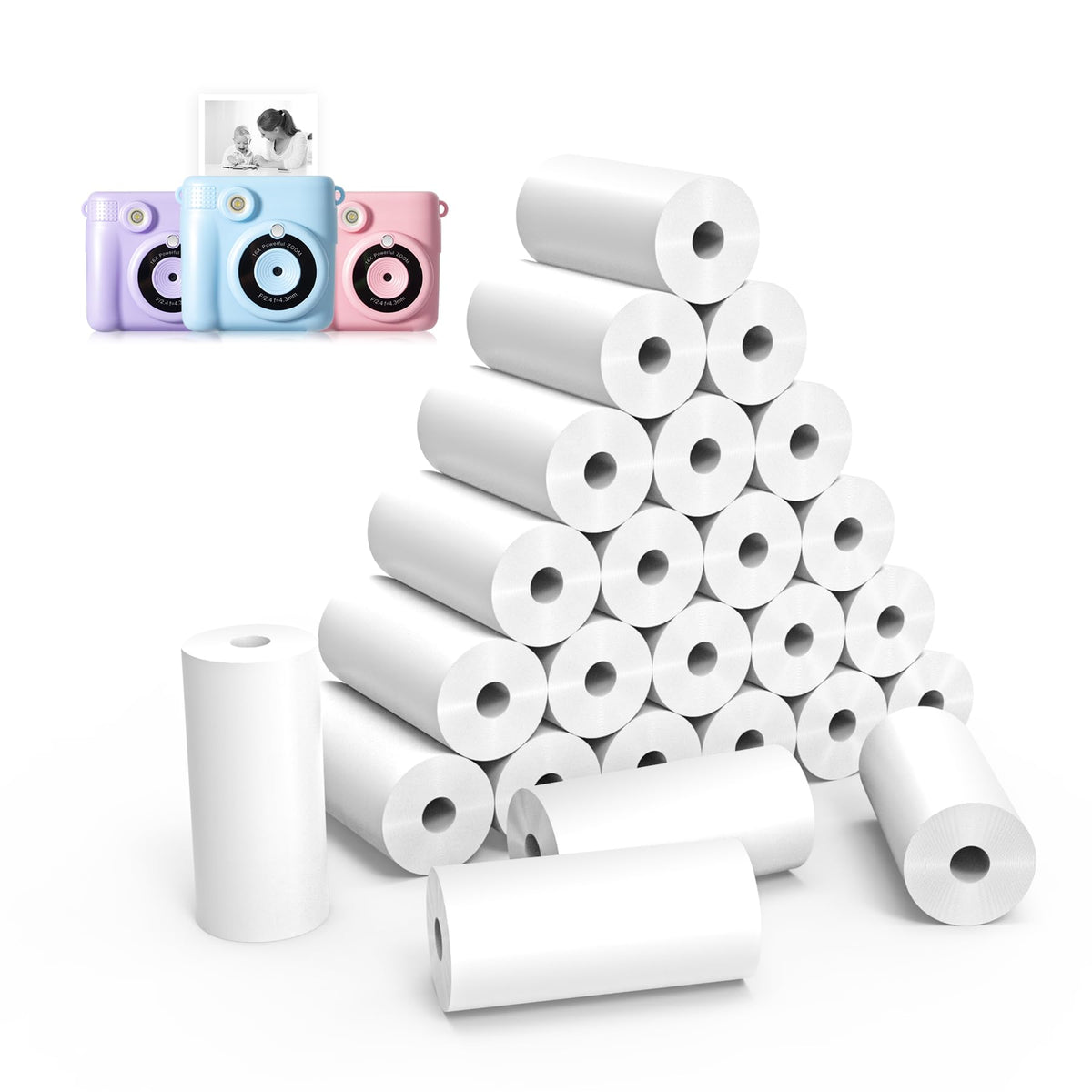 12 Rolls Instant Print Camera for Kids Refill Print Paper - Hikkon Thermal Print Paper Rolls Photo Print HD Printing for Most Kids Instant Camera - Paper Only(White-12)