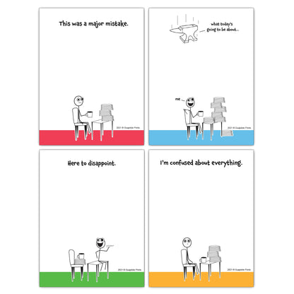 Funny Notepads (4-Pack) — Office & Work From Home Gag Gift for Coworkers or Friends — Sarcastic Desk Memo Pads — Everything Is Fine, This Is My Life Now, I Have No Idea What I’m Doing, I’m Not Even Trying Anymore