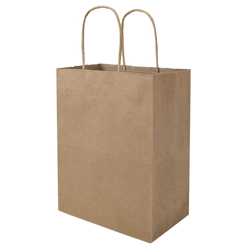bagmad 50 Pack 8x4.75x10 Inch Medium Green Gift Paper Bags with Handles Bulk, Kraft Bags, Craft Grocery Shopping Retail Party Favors Wedding Business Sacks (Dark Green, 50pcs)