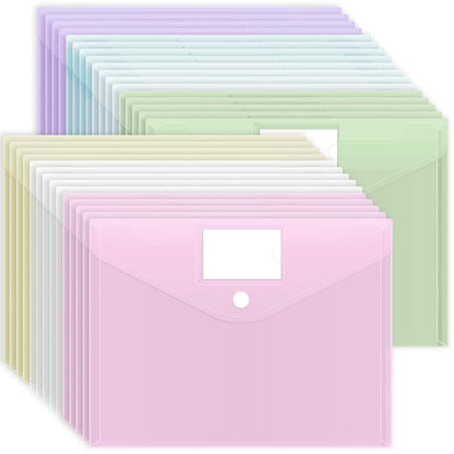 EOOUT 30 Pack 10 Color Plastic Envelopes Poly Envelopes, Hook & Loop Closure File Folders Clear Document Folders File Envelopes with Label Pocket A4 Size