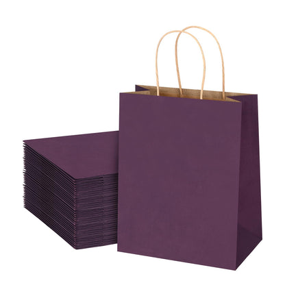 bagmad 50 Pack 8x4.75x10 Inch Medium Green Gift Paper Bags with Handles Bulk, Kraft Bags, Craft Grocery Shopping Retail Party Favors Wedding Business Sacks (Dark Green, 50pcs)