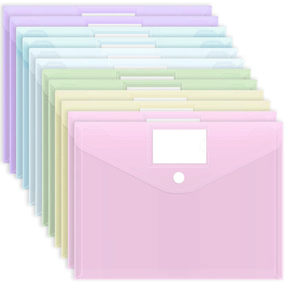 EOOUT 30 Pack 10 Color Plastic Envelopes Poly Envelopes, Hook & Loop Closure File Folders Clear Document Folders File Envelopes with Label Pocket A4 Size