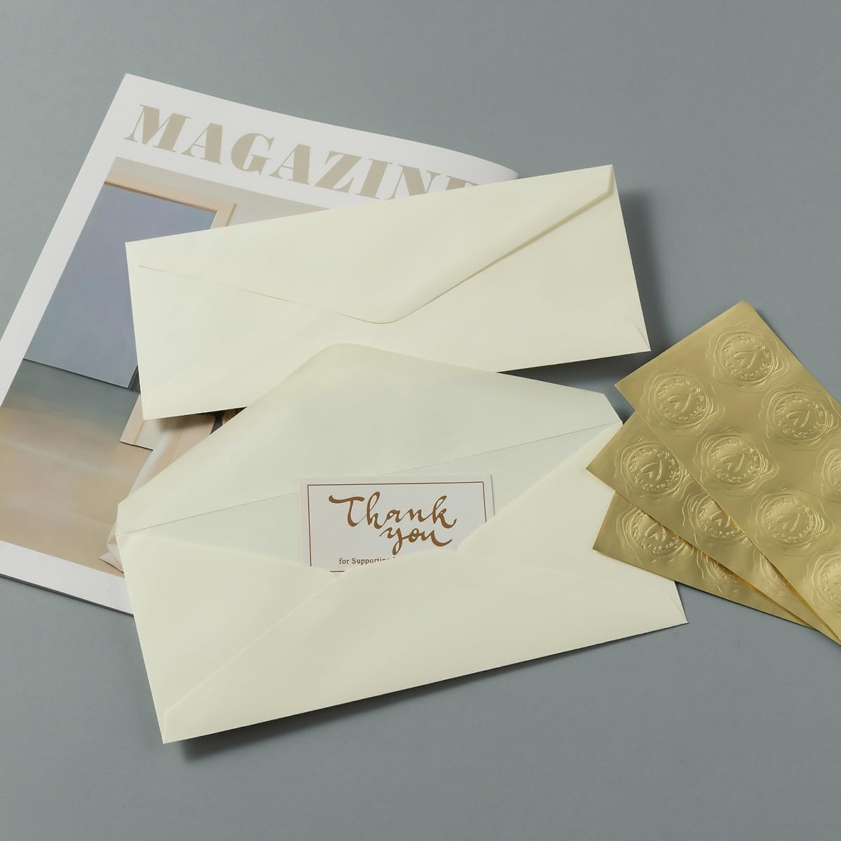 50 Count Cream Color #10 Business Envelope with Stickers, 4.13x9.49 Inches
