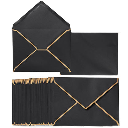 50 Pack A4 Envelopes Navy Blue 4x6 with Gold Border, 4.25x6.25