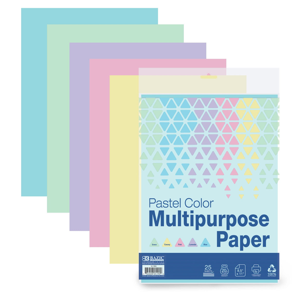 BAZIC Products Pastel Multipurpose Paper, 8.5 x 11 in, 100 Sheets