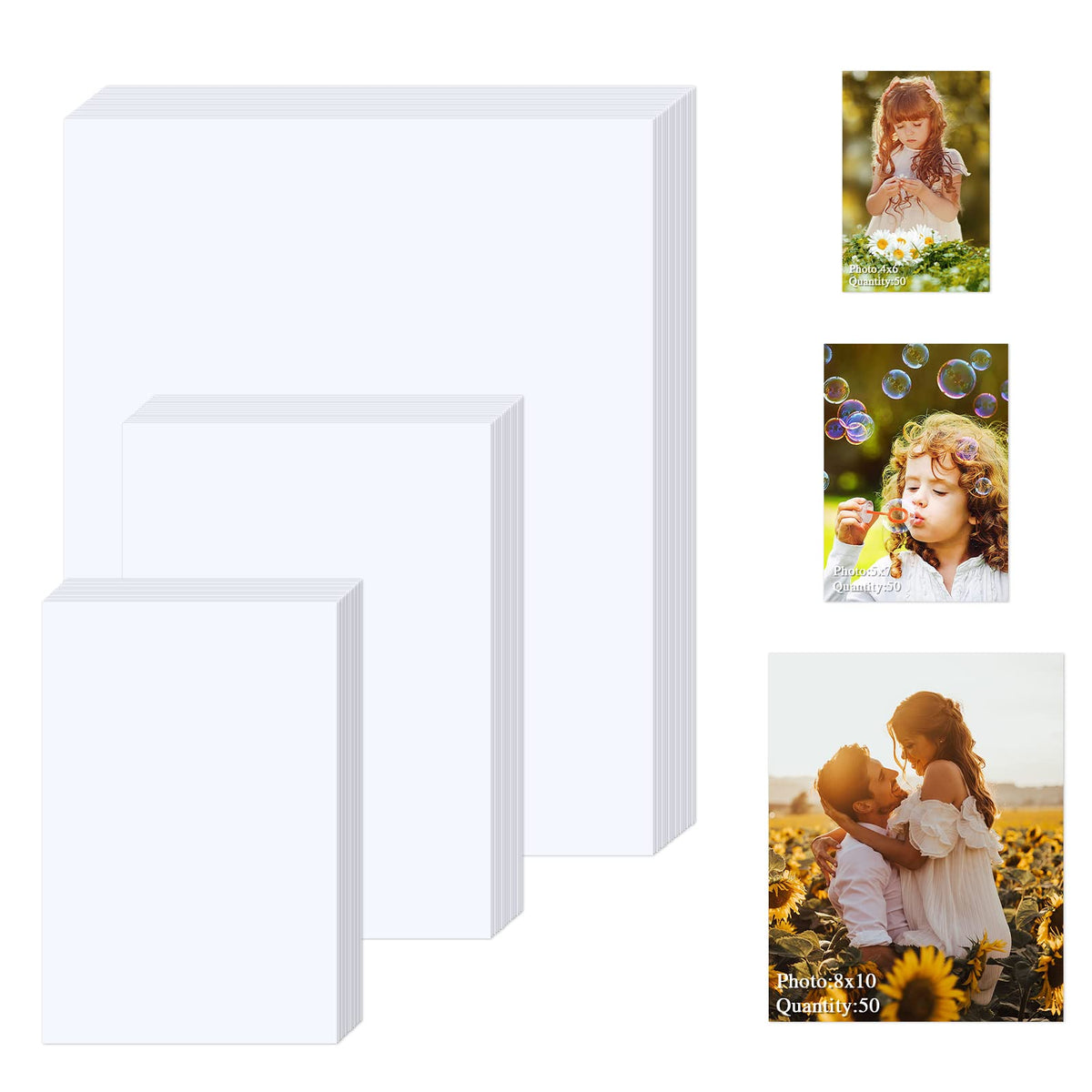 ZBEIVAN Photo Paper 4x6, 5x7, 8x10 inch, Glossy Photo Papers 150 Sheets, Inkjet Printer Photo Paper for Dye Ink, 200 GSM (50 Sheets of each size 4x6, 5x7, 8x10)