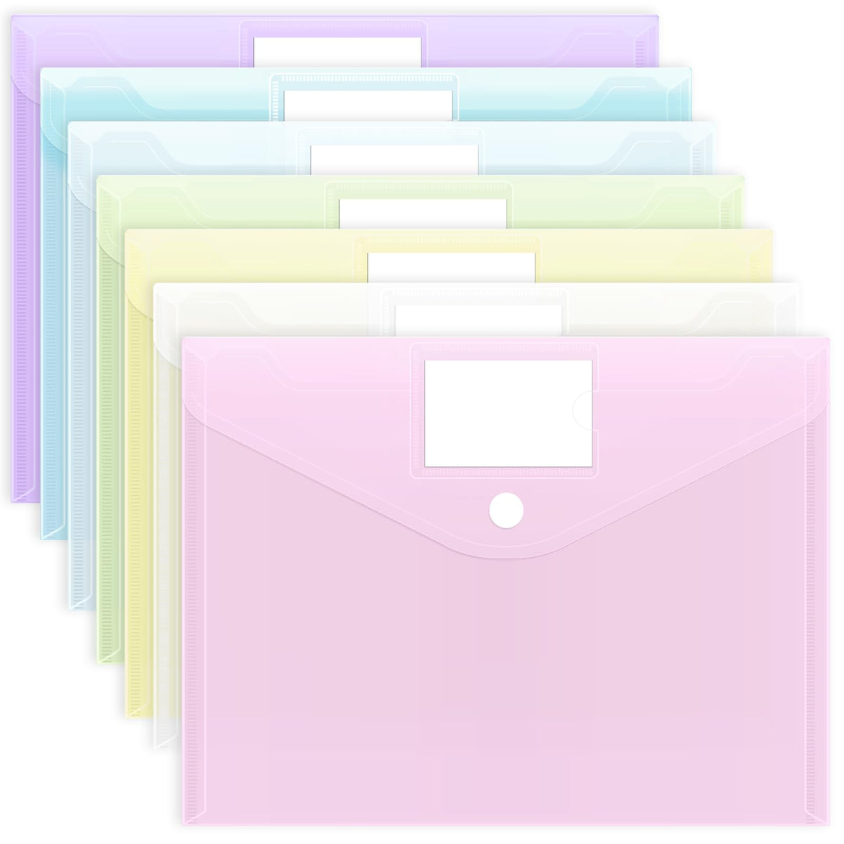EOOUT 30 Pack 10 Color Plastic Envelopes Poly Envelopes, Hook & Loop Closure File Folders Clear Document Folders File Envelopes with Label Pocket A4 Size