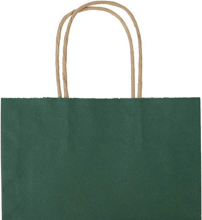 bagmad 50 Pack 8x4.75x10 Inch Medium Green Gift Paper Bags with Handles Bulk, Kraft Bags, Craft Grocery Shopping Retail Party Favors Wedding Business Sacks (Dark Green, 50pcs)