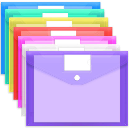 EOOUT 30 Pack 10 Color Plastic Envelopes Poly Envelopes, Hook & Loop Closure File Folders Clear Document Folders File Envelopes with Label Pocket A4 Size