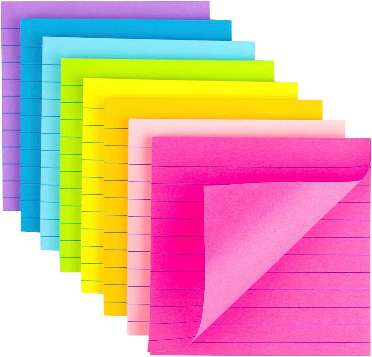 (8 Pack) Lined Sticky Notes 4x4 Bright Stickies