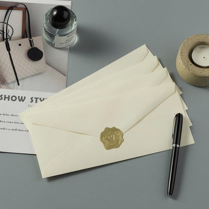50 Count Cream Color #10 Business Envelope with Stickers, 4.13x9.49 Inches