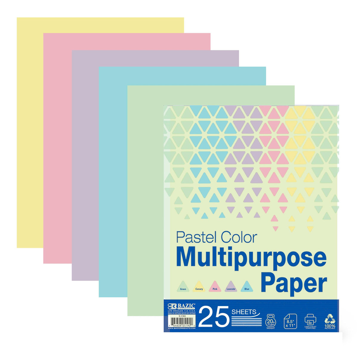 BAZIC Products Pastel Multipurpose Paper, 8.5 x 11 in, 100 Sheets