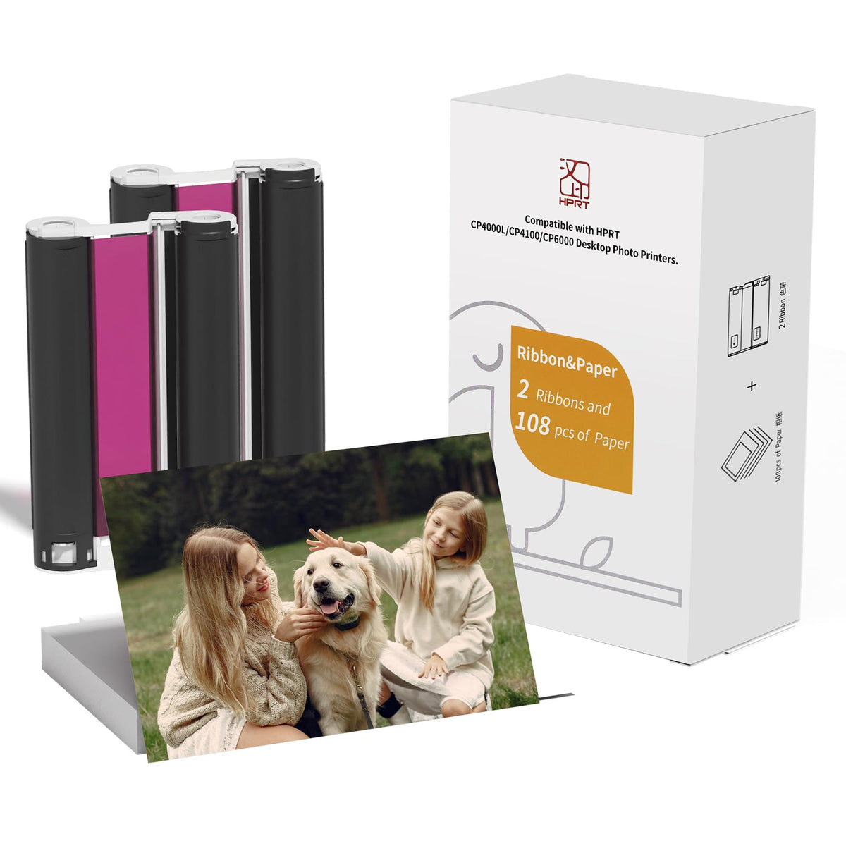 HPRT 4x6" Photo Paper & Ribbons Refill, For CP4100 Printer, 108Sheets