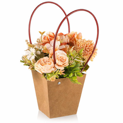 Gilprop 30 Packs Bouquet Bag Kraft Paper Flower Gift Bags with Handle Bouquet Bag Box with Waterproof Lining for Birthday Wedding Party Favors (13.4 x 4.9 x 4.7 x 3.2 Inch,Pink)