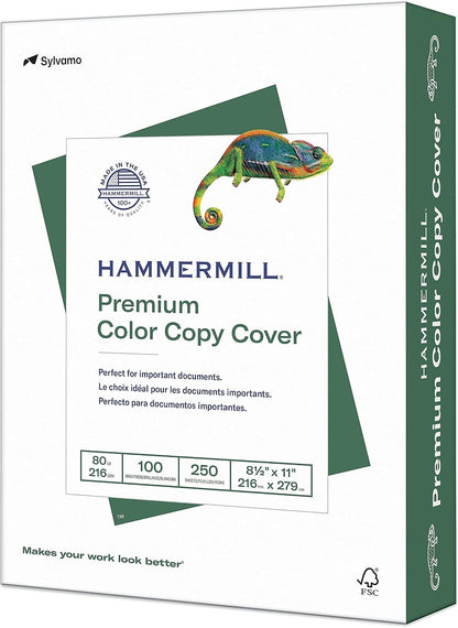 Hammermill Cardstock, Premium Color Copy, 80 lb, 8.5 x 11 - 1 Pack (250 Sheets) - 100 Bright, Made in the USA Card Stock, 120023R, White