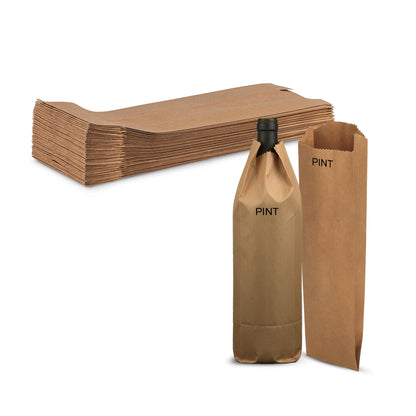 MT Products Kraft Quart Wine Paper Bags 4.5" x 2.5" x 16" - Disposable Paper Gift Bags - Pack of 100
