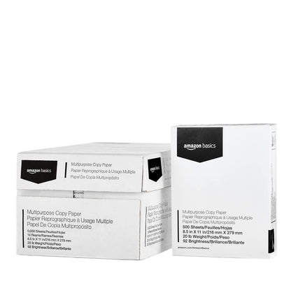Amazon Basics Multipurpose Copy Printer Paper, 20 lb, 8.5 x 11 Inches, 3 Reams (1,500 Sheets), 92 Bright White for Home Use