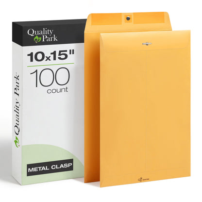 Quality Park 6 x 9 Clasp Envelopes, Clasp and Gummed Closures for Storing or Mailing, 28 lb Kraft Paper, 100 per Box (QUA37855)