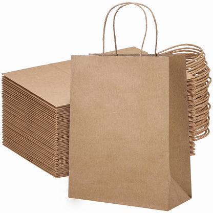 OUTUXED 150pcs Brown Paper Bags, 8x4x10 Kraft Paper Gift Bags with Handles