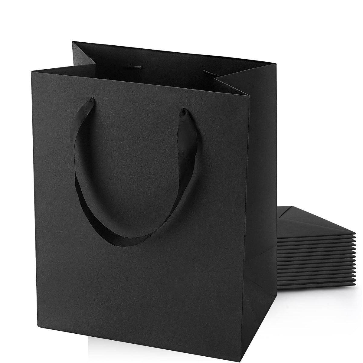MOXARYSU Large Black Gift Bags: 12.5x4.5x11 Inch 48pcs Kraft Paper Bags Bulk For Party Shopping Birthday Wedding (L,48)